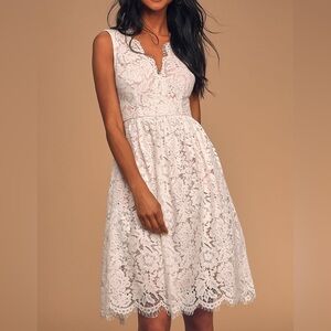 NWT Lulus Love Swept White Lace Skater Dress With Pockets